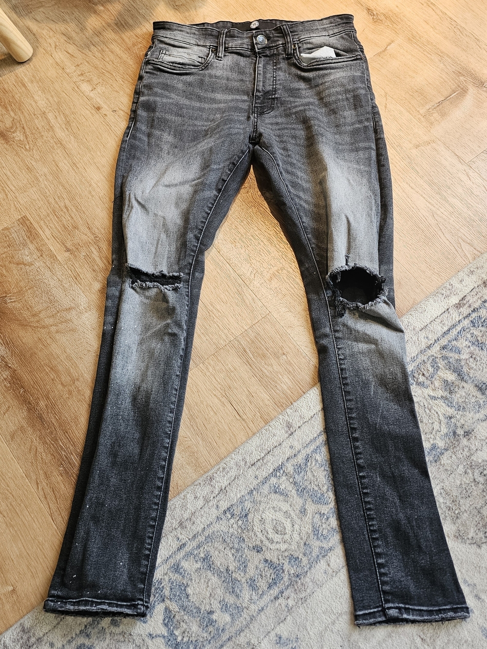 Jordan Craig men's distressed skinny jeans in a faded black/grey wash 30x32